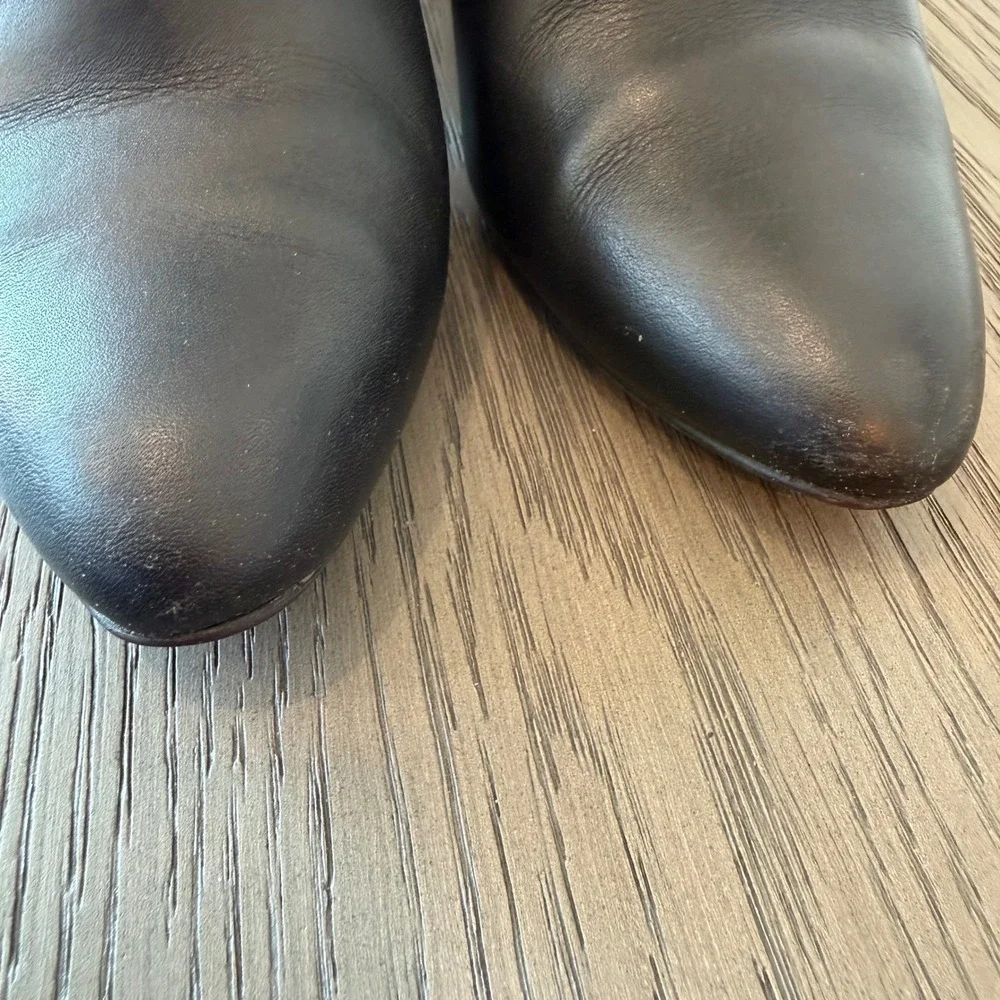 Cole Haan Grand.OS Black Leather Woven Mixed Media Block Heel Boots W08626‎ 6B